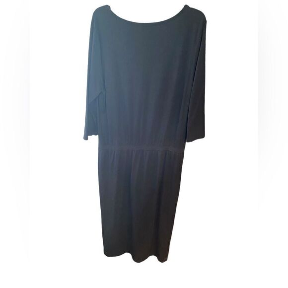 Garnet Hill Sz XL Classic Black Pima Cotton Long Sleeve Elastic Waist Maxi Dress - Picture 2 of 8